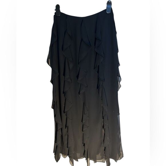 New Xscape Black Tiered Ruffle Semi Sheer Feminine Witchy Romantic Maxi Skirt 8 - Picture 1 of 10